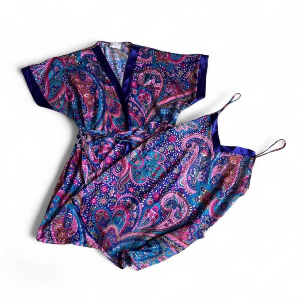 Vintage‎ Featherbed Intimates Paisley Slip & Robe Set